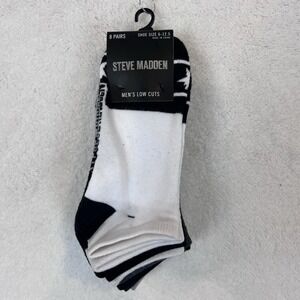 Steve Madden Low-Cut Socks 8-Pair White Black Gray Stars‎ & Logo